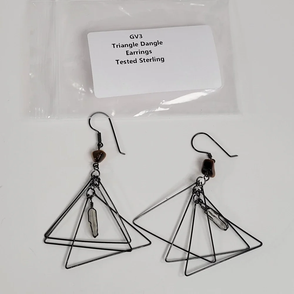 925 Sterling Earrings Lot Of 3 Pairs Quartz Moon Crystal‎ Triangle Hoop Jewelry